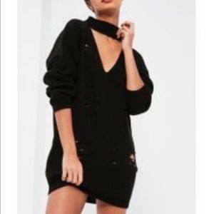 NWT Missguided Black Choker Neck Sweater Dress